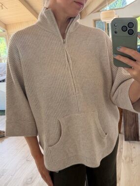 Alashan Ribbed Half-Zip Merino Sweater in Cream